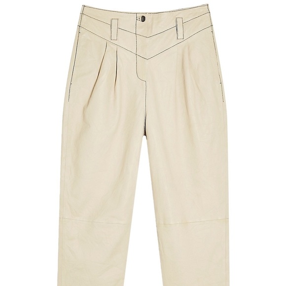 Topshop cream genuine leather high waisted pleated trousers - 8 - Picture 1 of 16